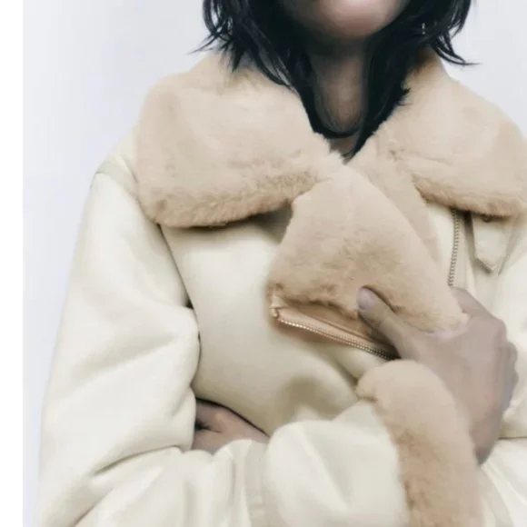 ZARA Women's Faux Suede Double Faced Long Jacket(Ecru, US L/EUR L) - Picture 6 of 16